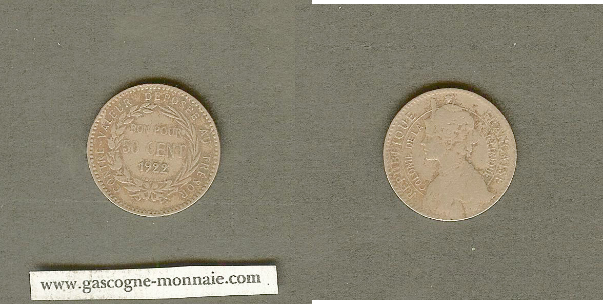 Martinique 50 centimes 1922 aVF